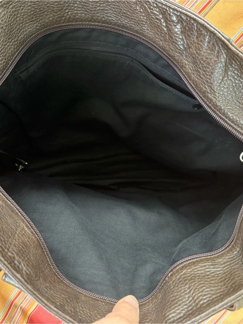 Eddie Bauer Dark Brown Pebbled Leather Messenger Tote